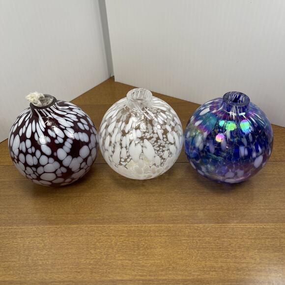 Pottery Barn Oil Diffuser Glass Ball Confetti Design Hand Blown Orb Set Of 3 - Picture 8 of 13